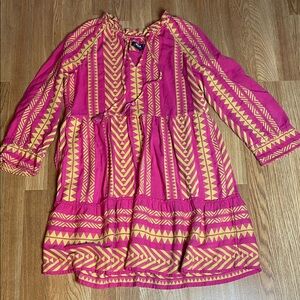 Anthropologie Fuchsia and Mustard Long Sleeve Dress